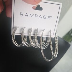 Rampage Silver Textured Hoop Earrings NWT